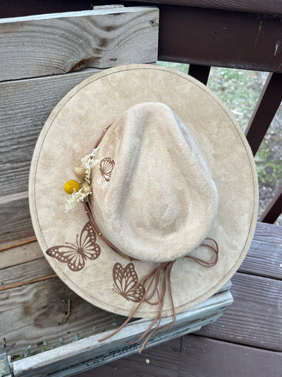 Tan Painted Butterfly Hat