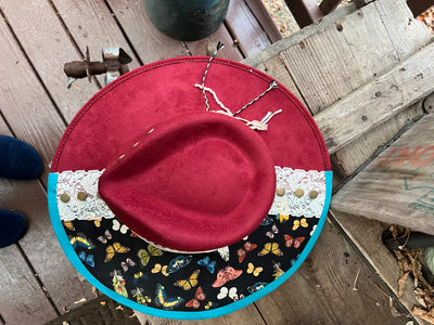 Maroon Red Boho Butterfly Hat