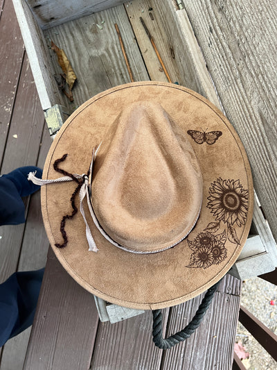 Tan Butterfly Flower Field Rancher Hat