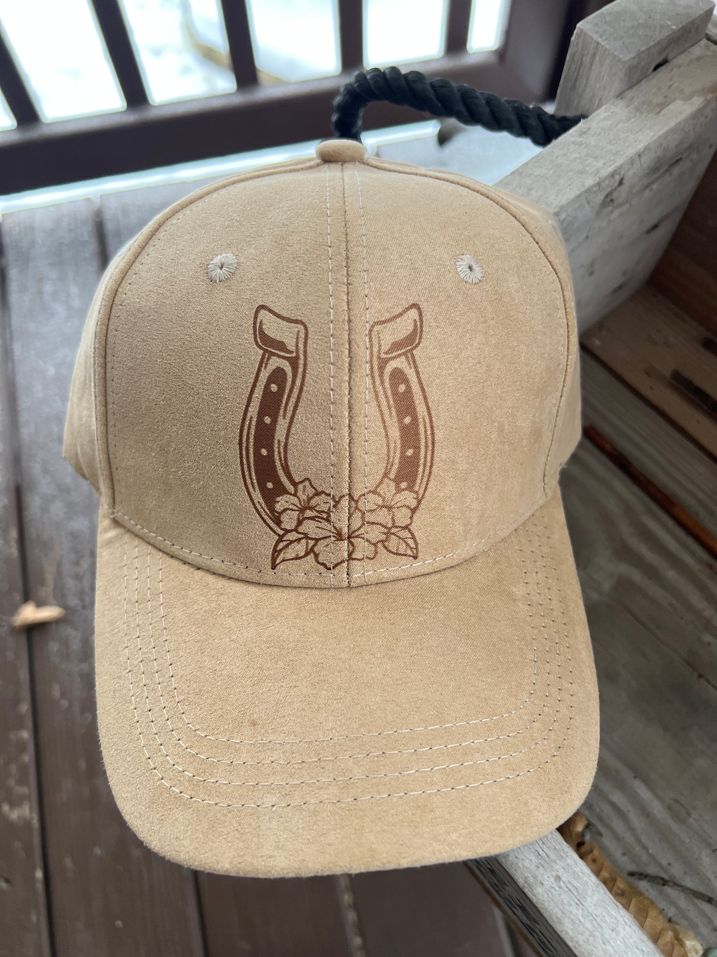 Horseshoe Design Burned Baseball Cap
