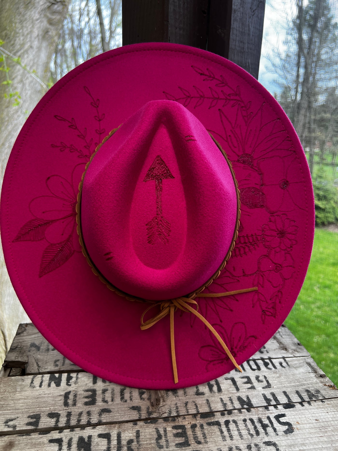 Hot Pink Sunflower Floral Felt Hat