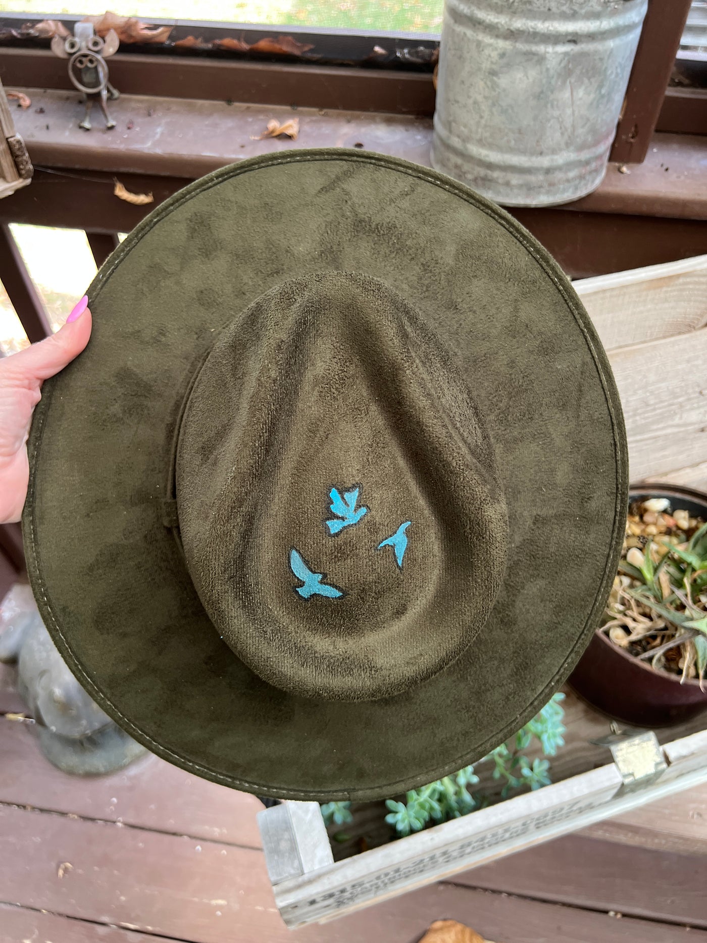 Olive Painted Floral Rancher Hat