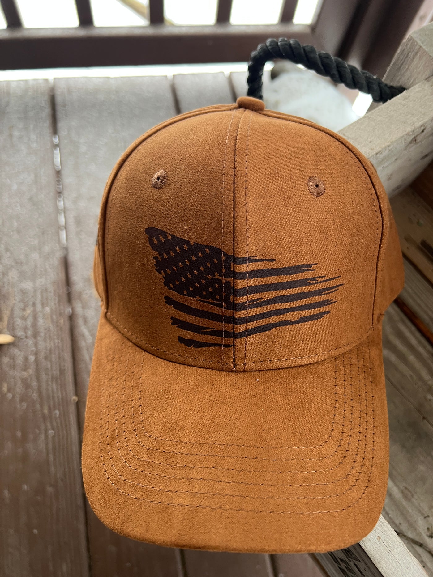 Distressed Flag and Eagle Burned Baseball Cap