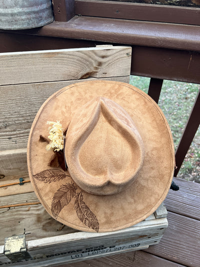 Tan Feather Painted Cowgirl Heart Hat