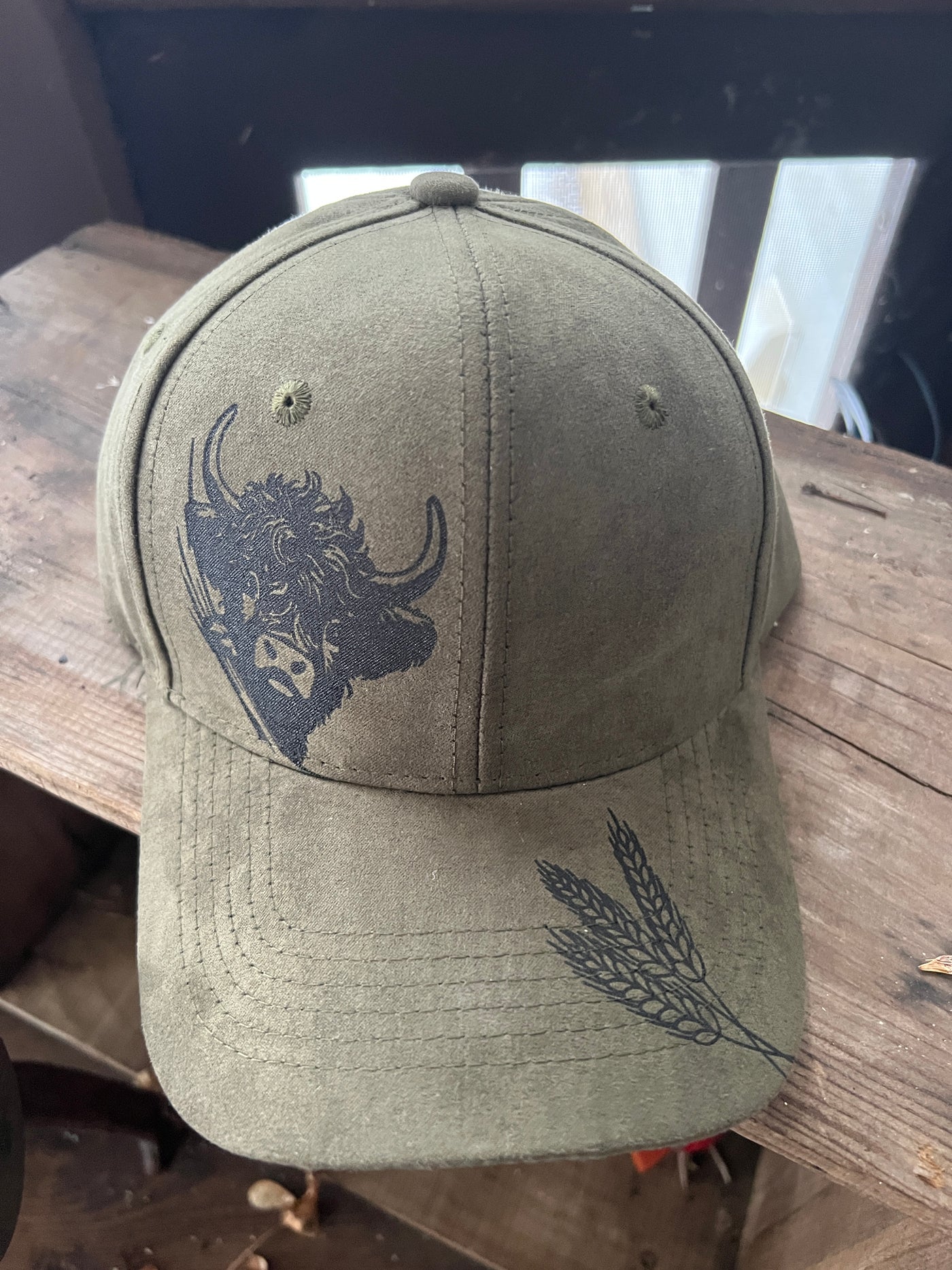 Green Highland Cow Design Burned Baseball Cap
