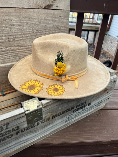 Tan Painted Sunflower Hat