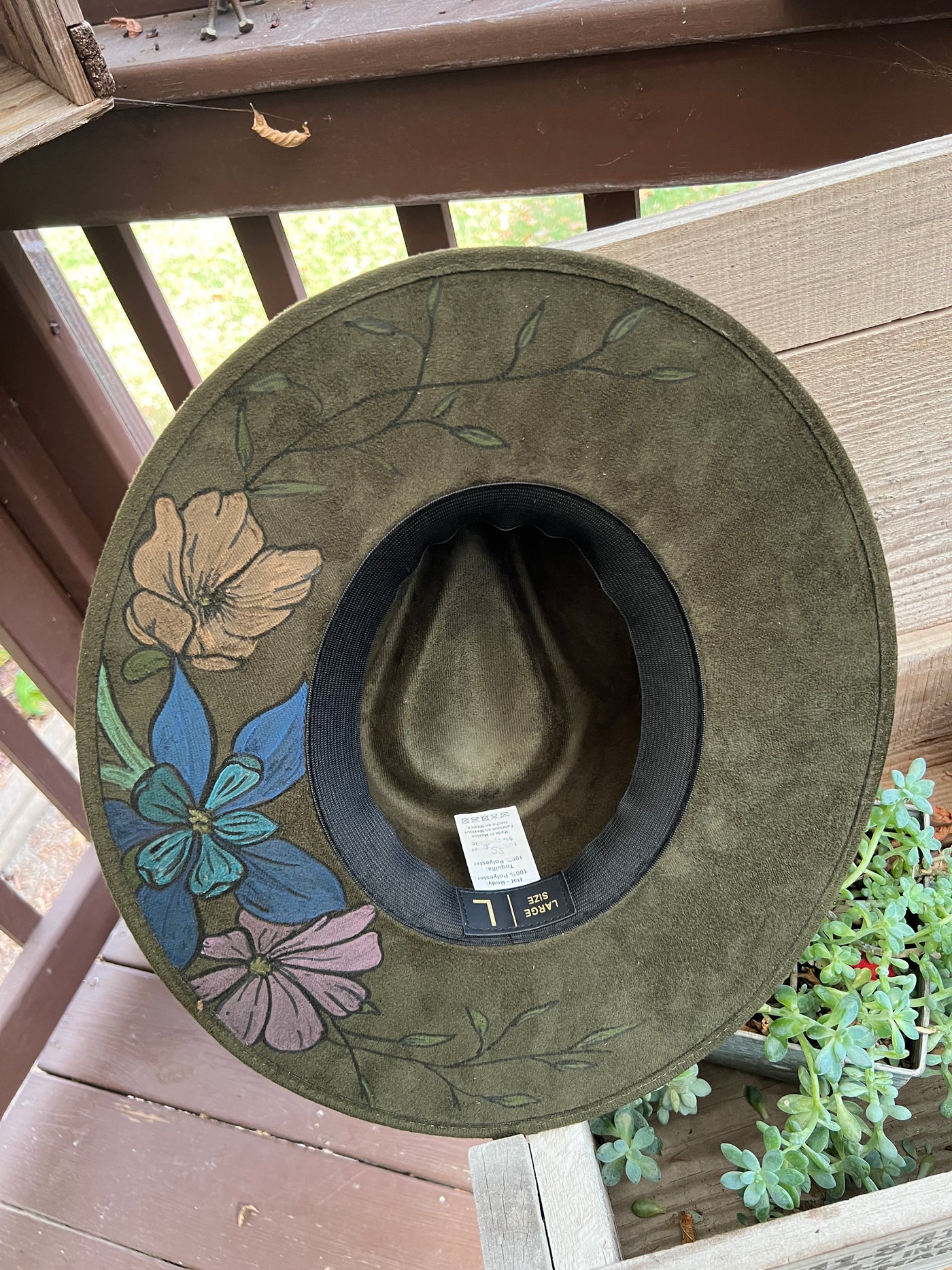 Olive Painted Floral Rancher Hat