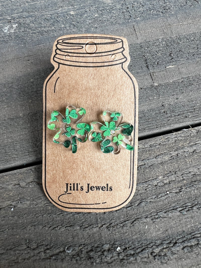 Four leaf clover printed Acrylic Stud Earrings