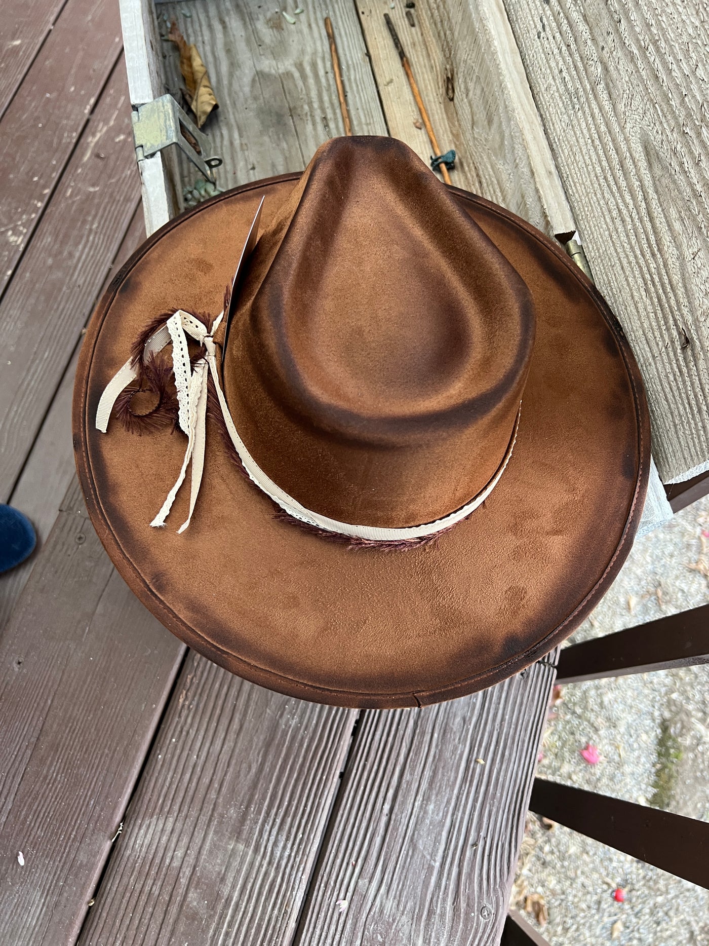 Rustic Torched Feather Rancher Hat