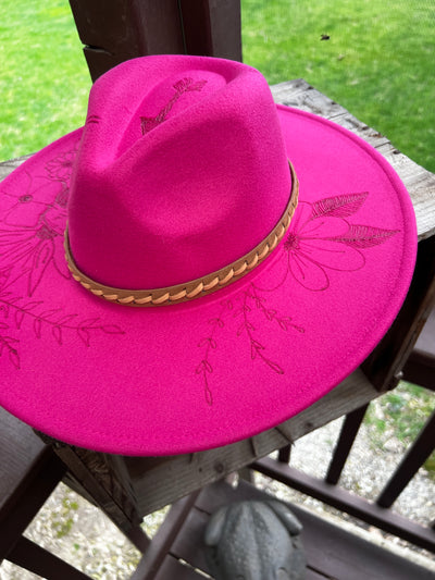 Hot Pink Sunflower Floral Felt Hat