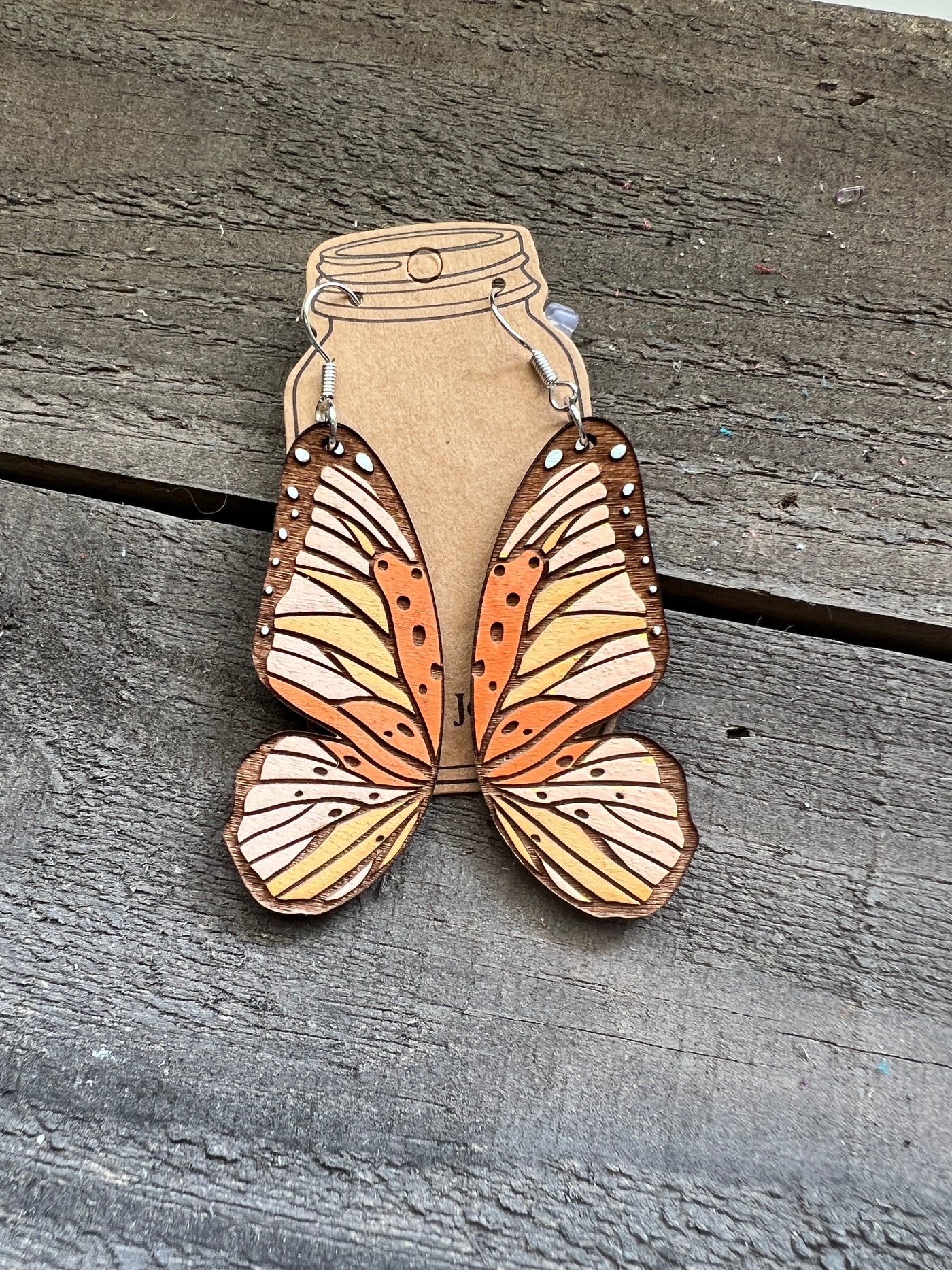 Butterfly Wing Engraved Wooden Earrings
