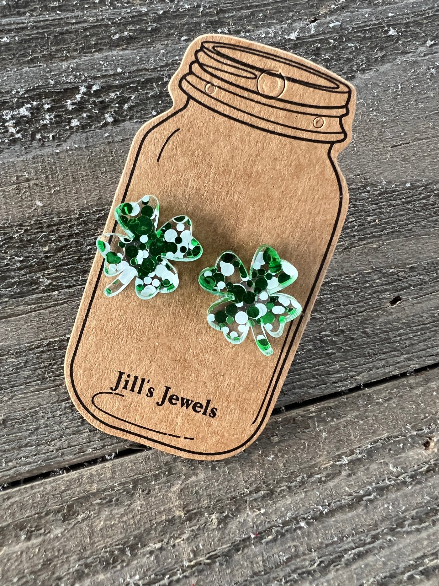 Four leaf clover green confetti Acrylic Stud Earrings