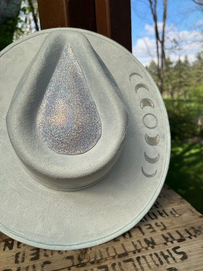 Baby blue colored rancher Hat with celestial accents