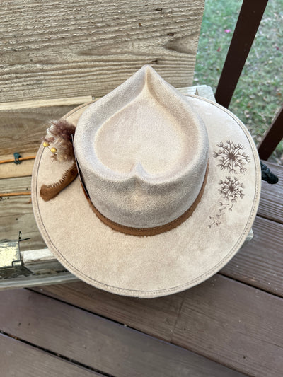 Tan Dandelion Heart Crown Hat