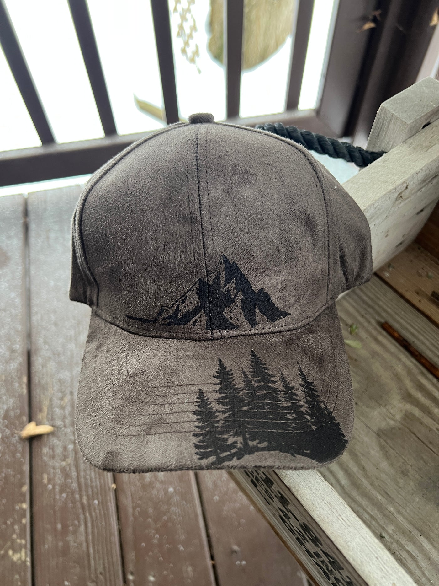 Mountain Scene Burned Baseball Cap
