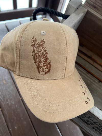 Floral Horseshoe Design Burned Baseball Cap
