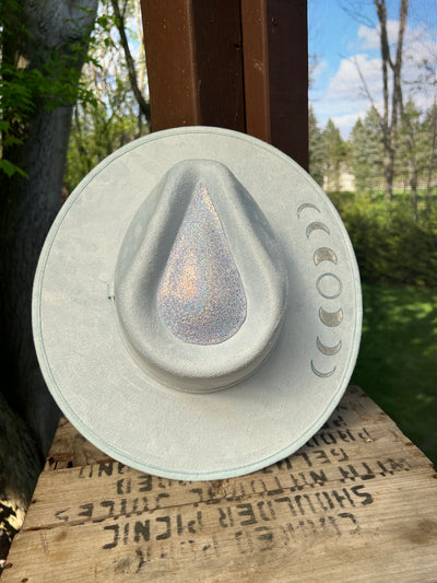 Baby blue colored rancher Hat with celestial accents