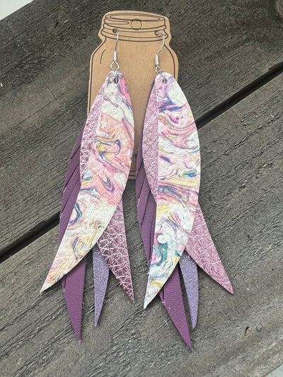 Pastel Swirl Stacked Fringe Feather Earrings