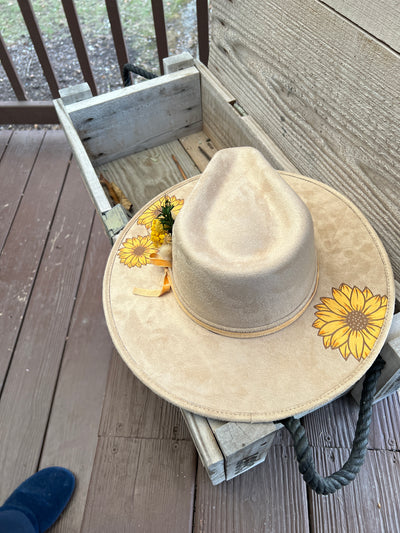 Tan Painted Sunflower Hat