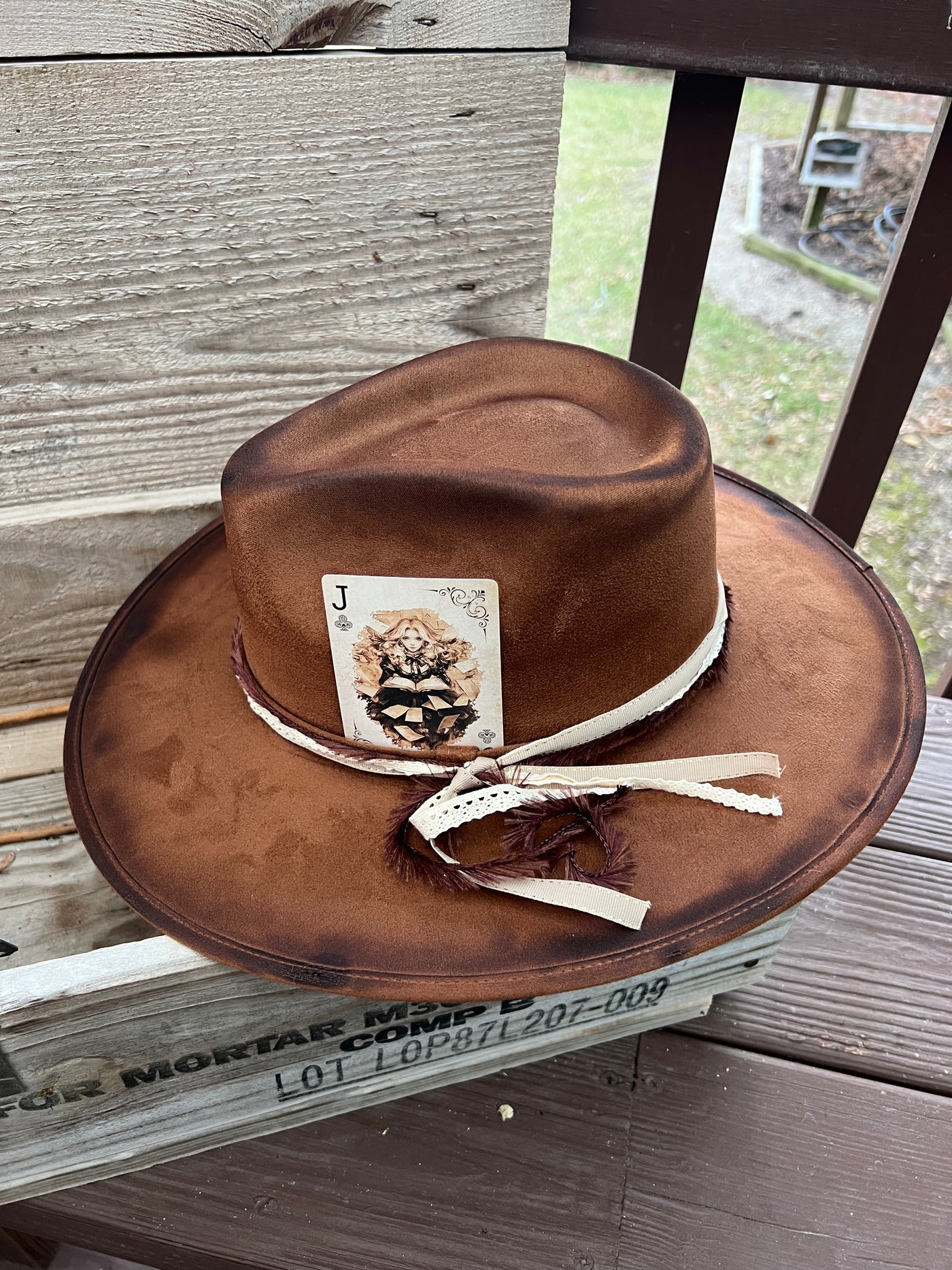 Rustic Torched Feather Rancher Hat