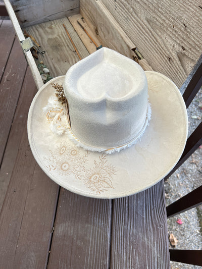 Ivory Sunflower Cowgirl Heart Hat
