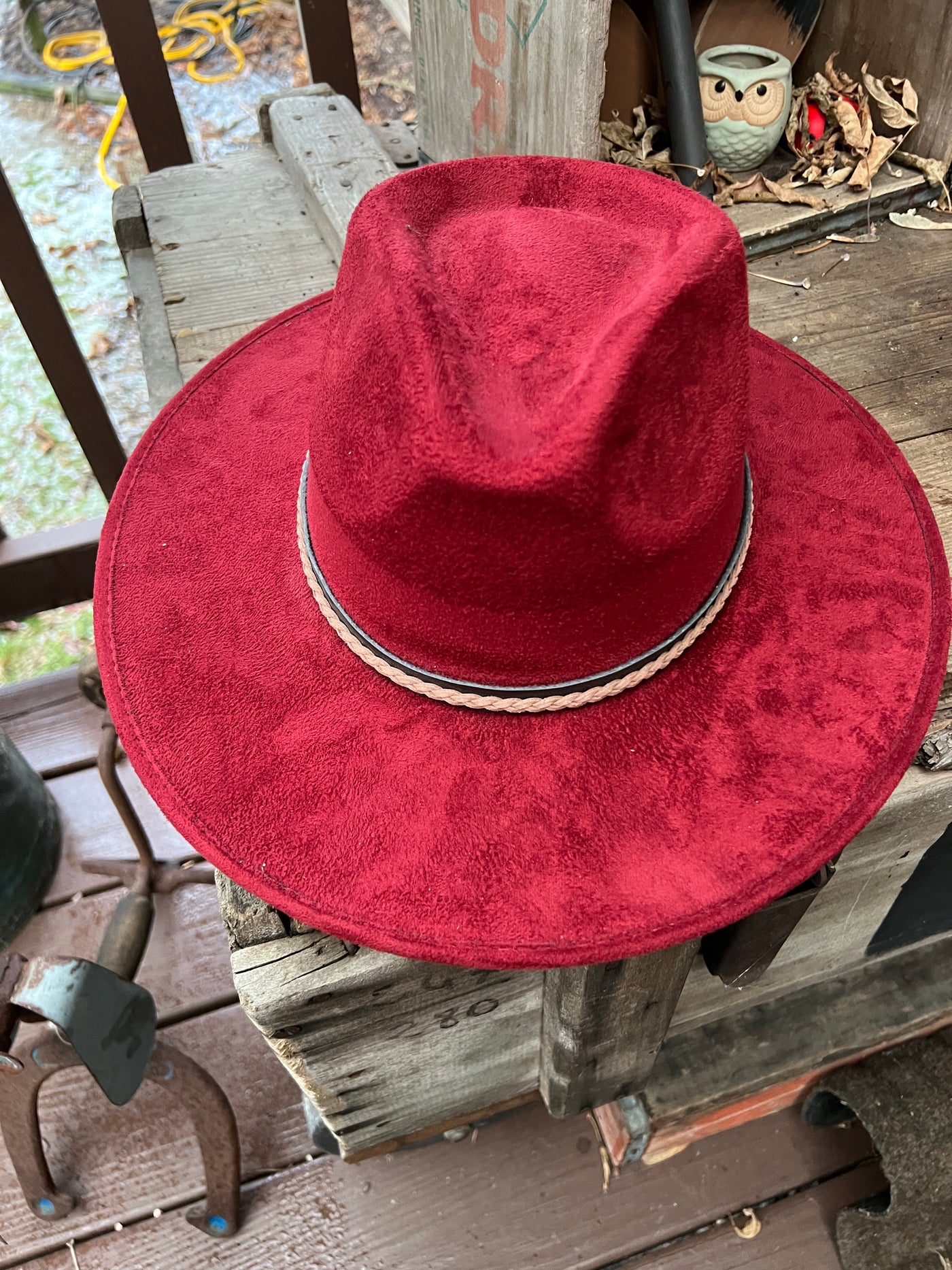 Maroon Red Feather Microfiber Hat