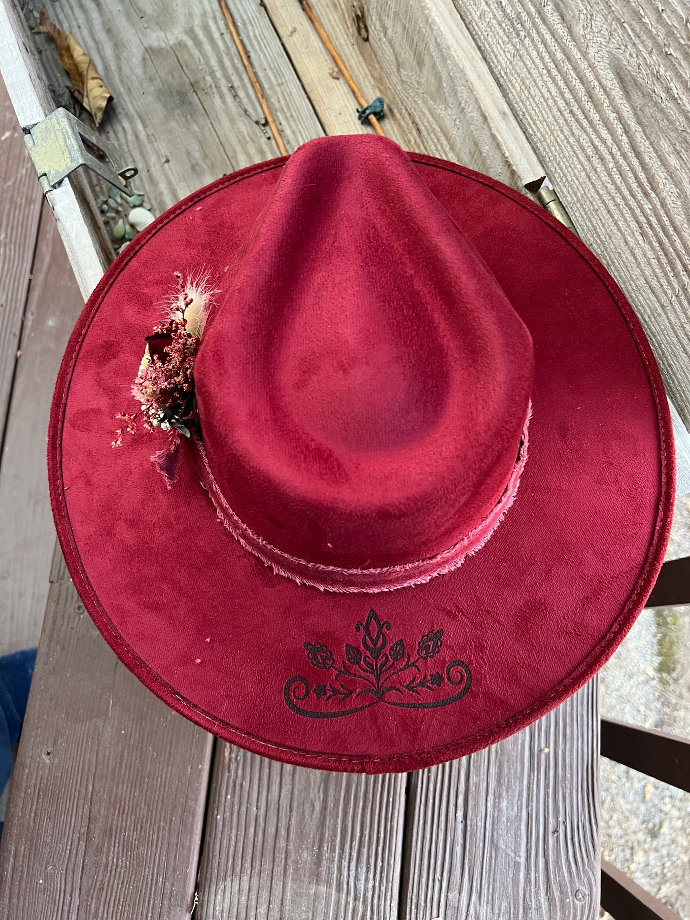 Maroon Flower Crown Rancher Hat