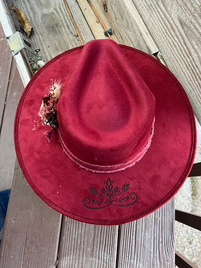Maroon Flower Crown Rancher Hat