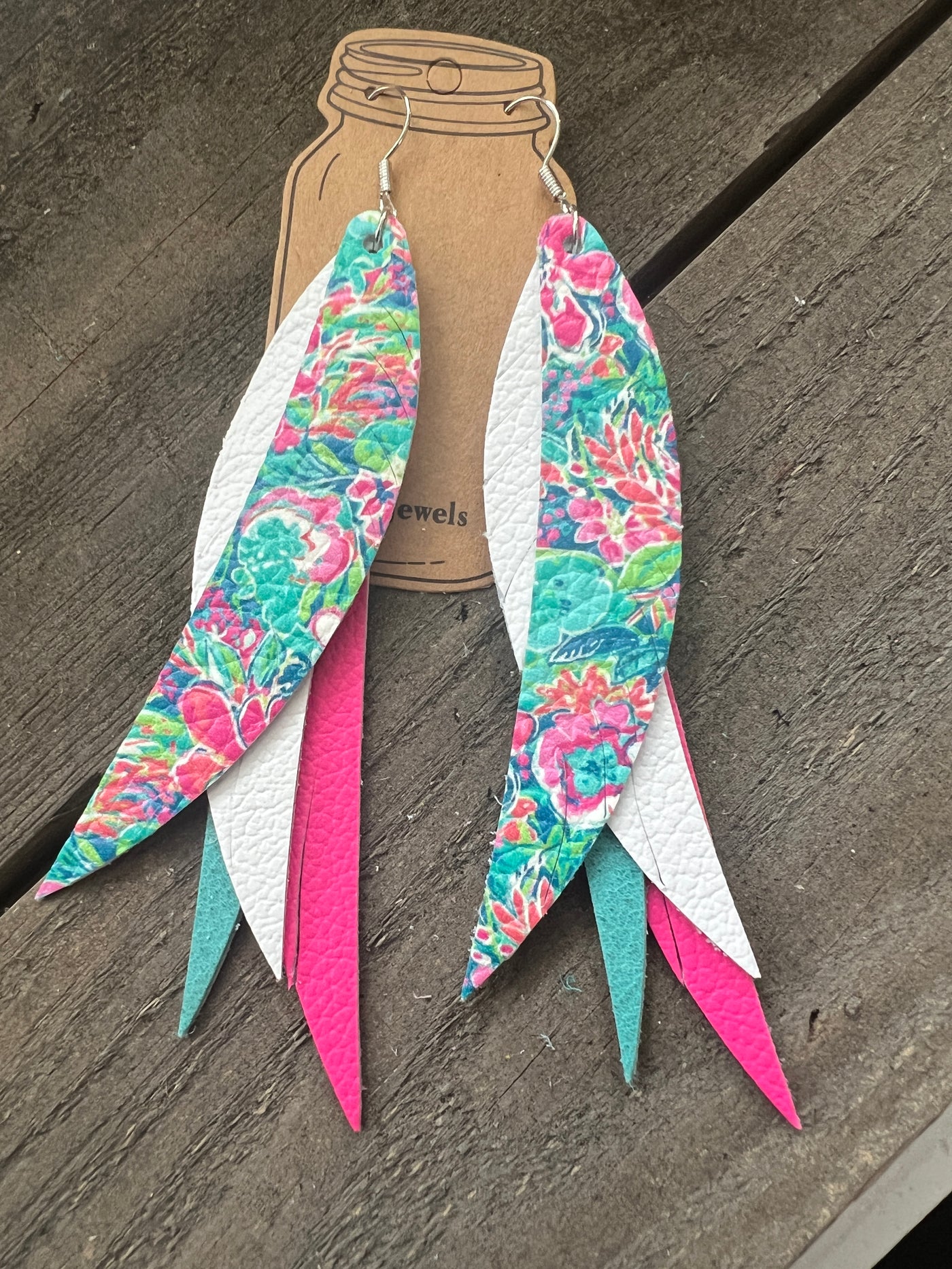 Neon Tropical Stacked Fringe Feather Earrings