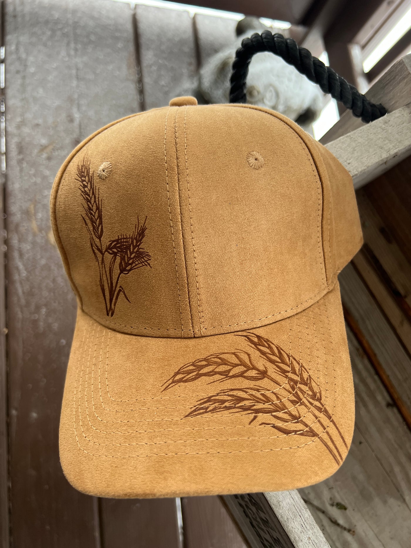 Wheat Design Burned Baseball Cap