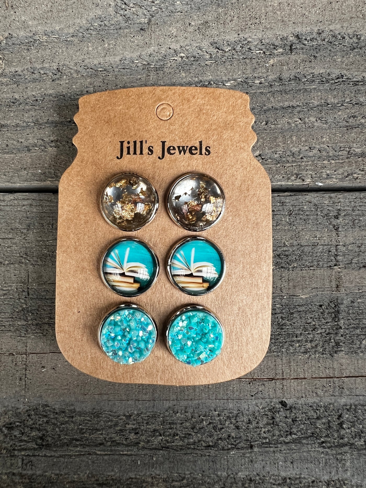 Blue Book Flipping Earring Trio Set