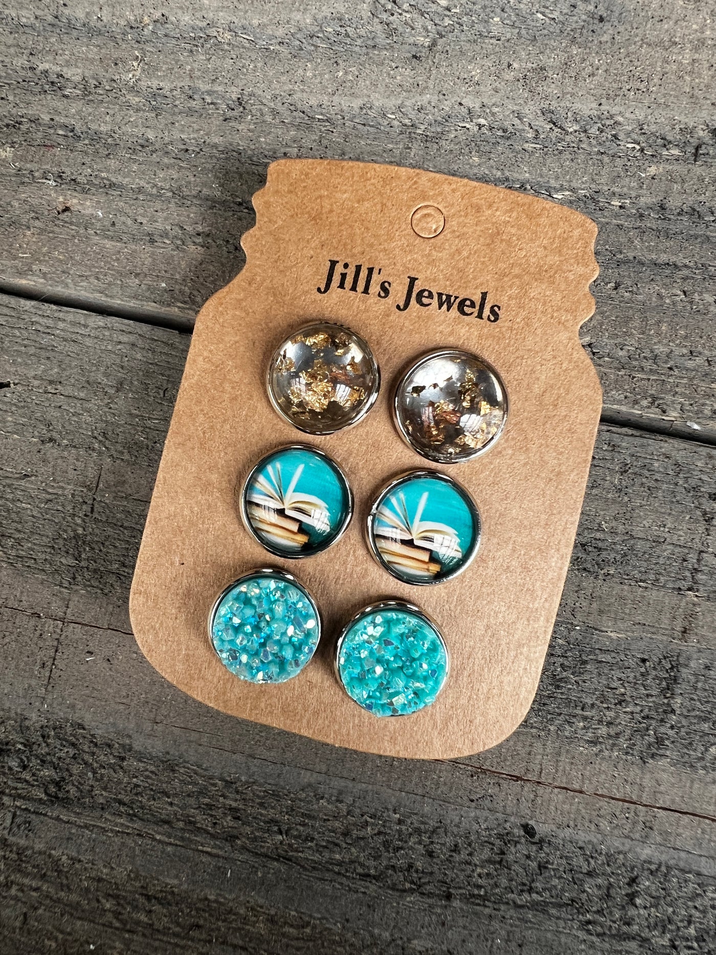 Blue Book Flipping Earring Trio Set