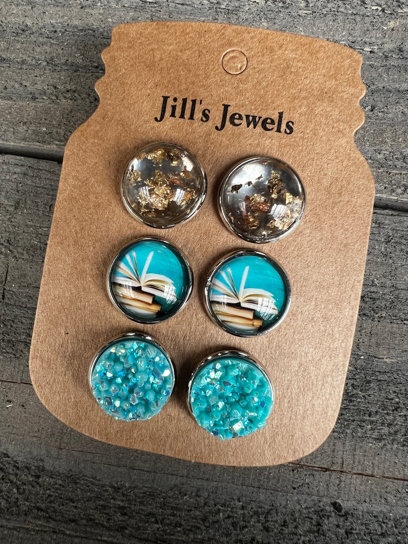 Blue Book Flipping Earring Trio Set