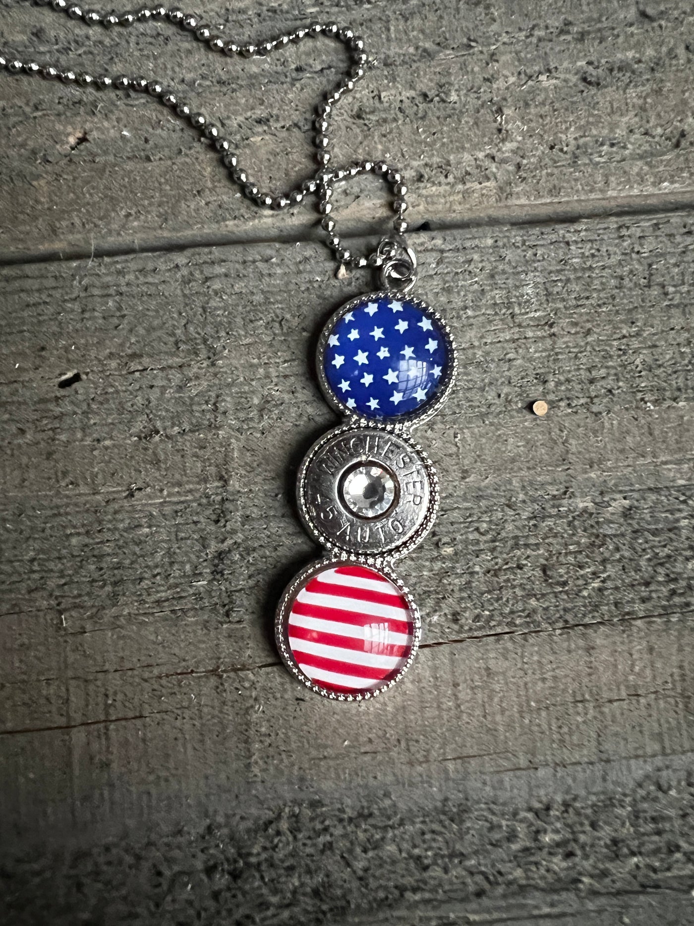 Stars and Stripes USA Triple Bullet Necklace