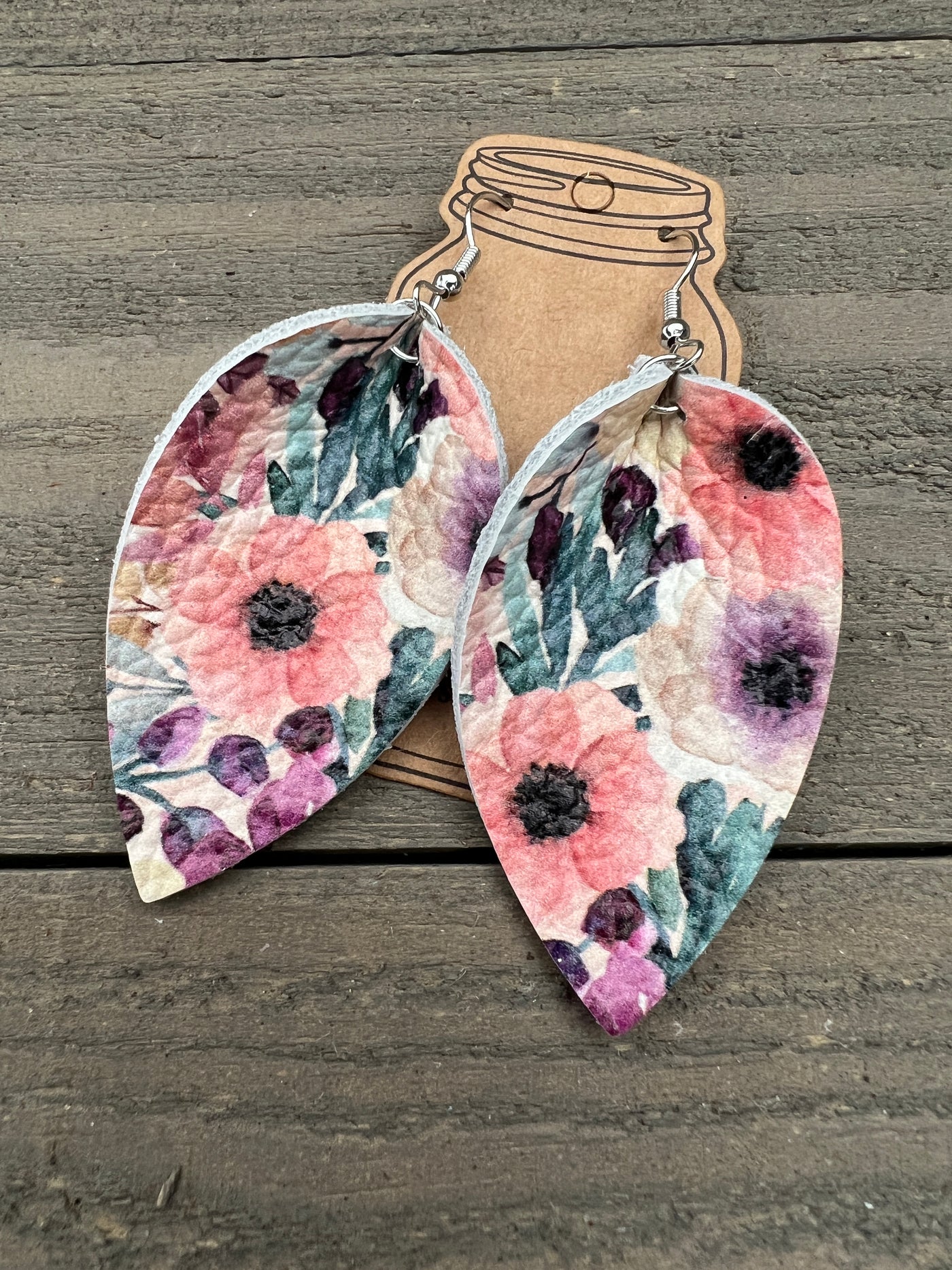 Pastel Poppy Floral Leather Earrings
