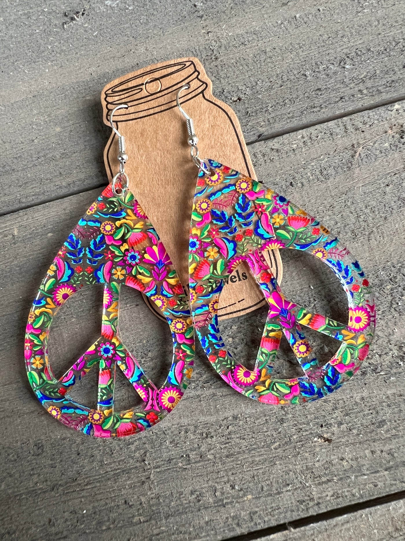 Rainbow Floral Hippy Peace Cutout Earrings