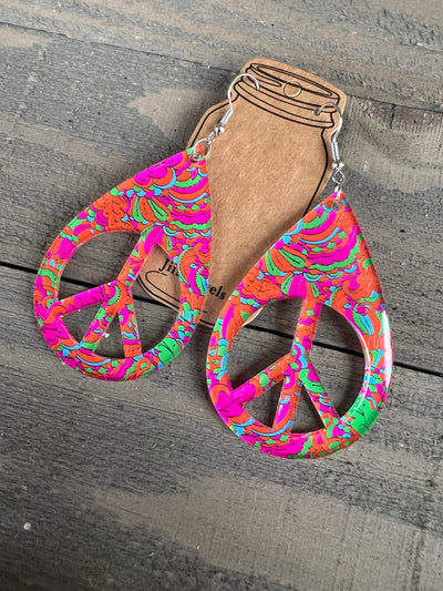 Orange and Pink Swirl Peace Cutout Earrings
