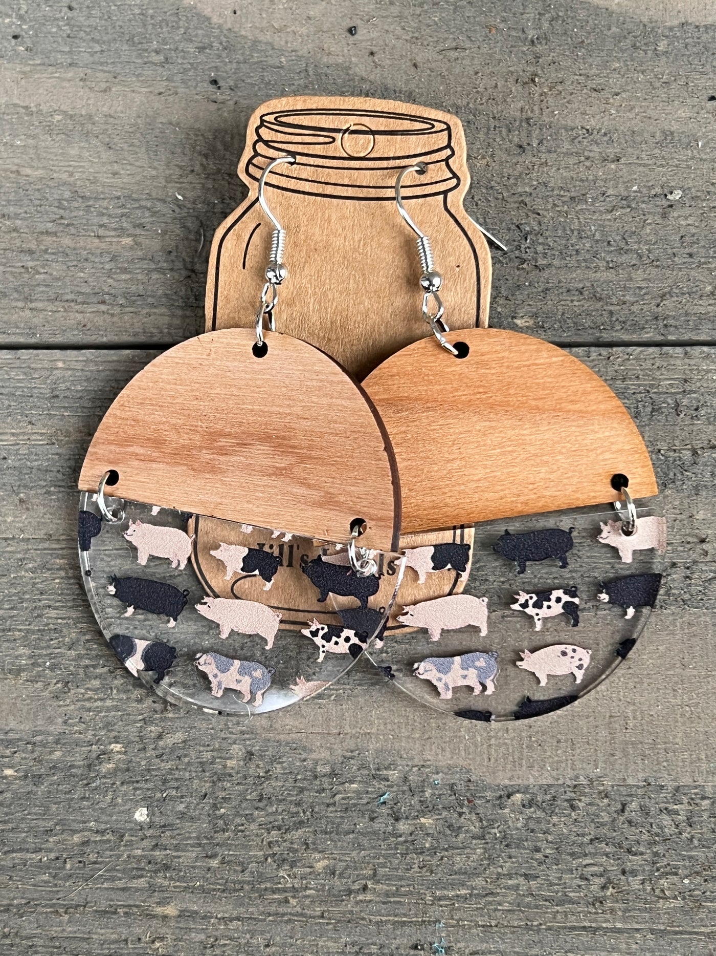 Pig Farm Girl Western Acrylic Half Acrylic Wood Earrings