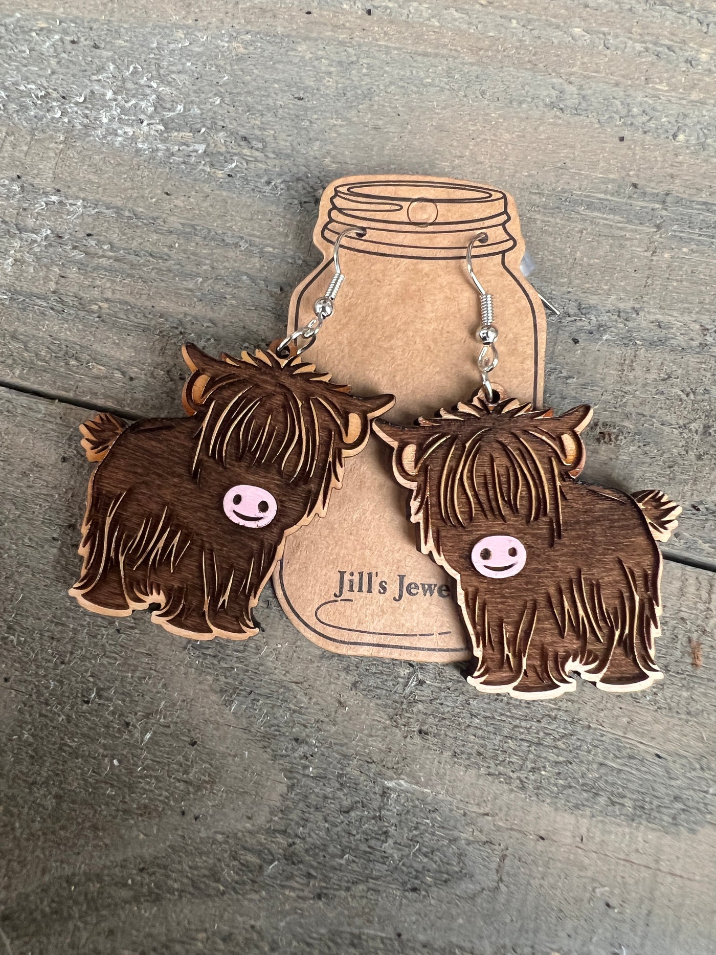 Highland Cow Engraved Wooden Earrings
