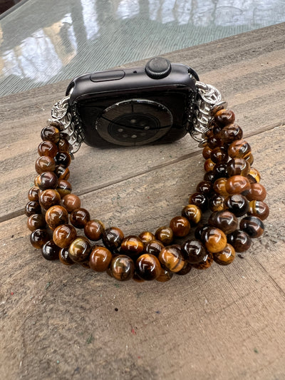 Brown Tigers Eye Beaded Stretch Smart Watch Band