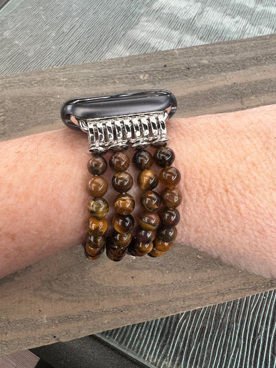 Brown Tigers Eye Beaded Stretch Smart Watch Band