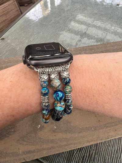 Blue Ocean Jasper Beaded Stretch Smart Watch Band