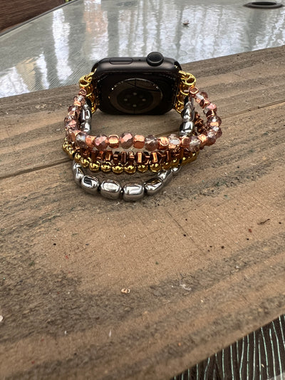 Copper and Gold Nugget Beaded Stretch Smart Watch Band