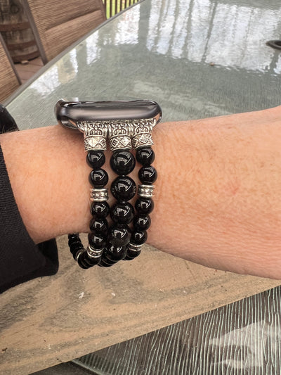 Black Beaded Stretch Smart Watch Band
