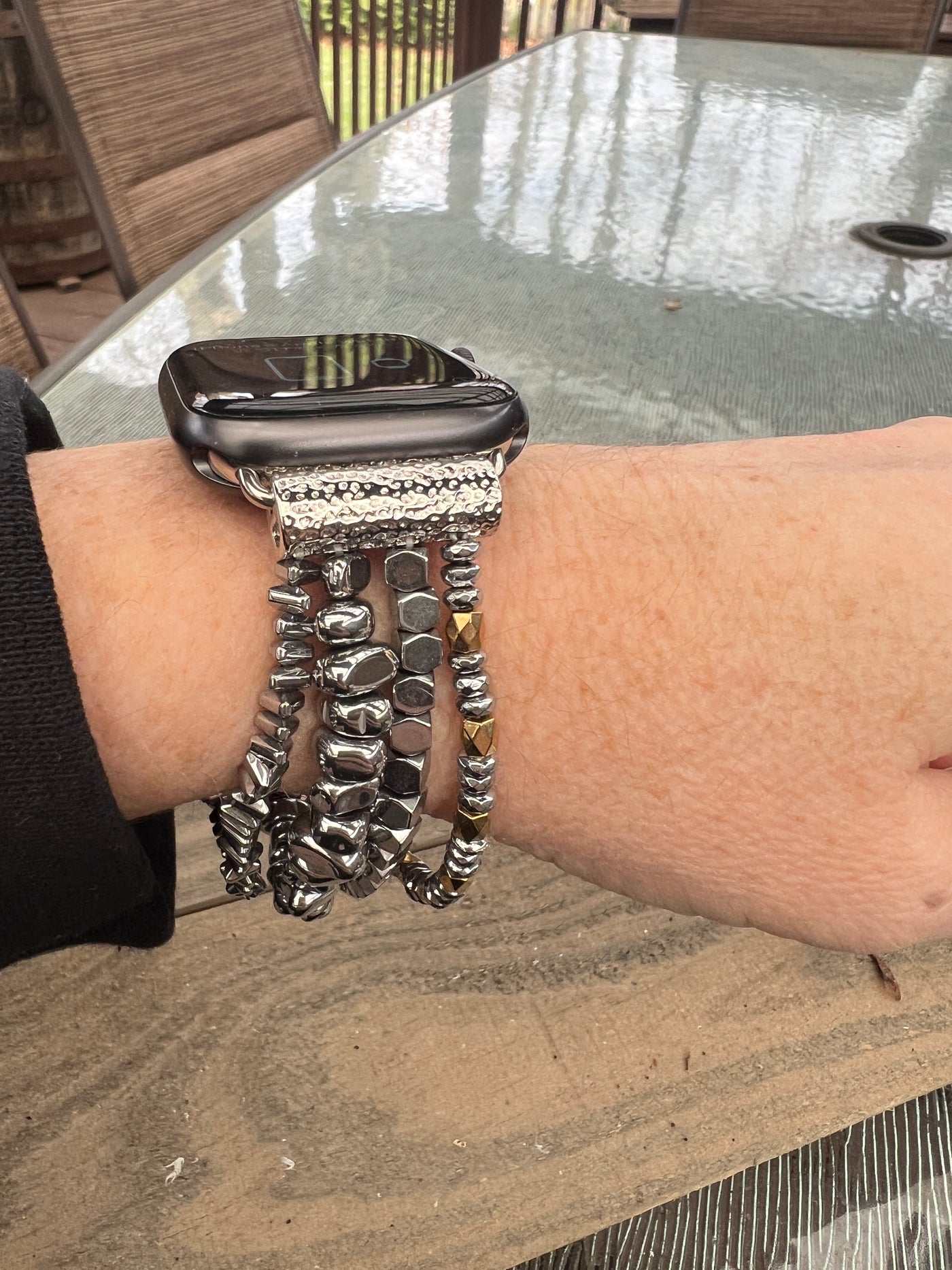Silver Nugget Beaded Stretch Smart Watch Band