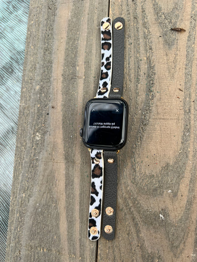 Grey Leopard Faux Leather Multi Strand Leather Smart Watch Bracelet