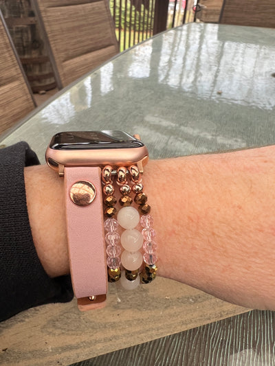 Pink Stretch and Leather Multi Strand Leather Smart Watch Bracelet