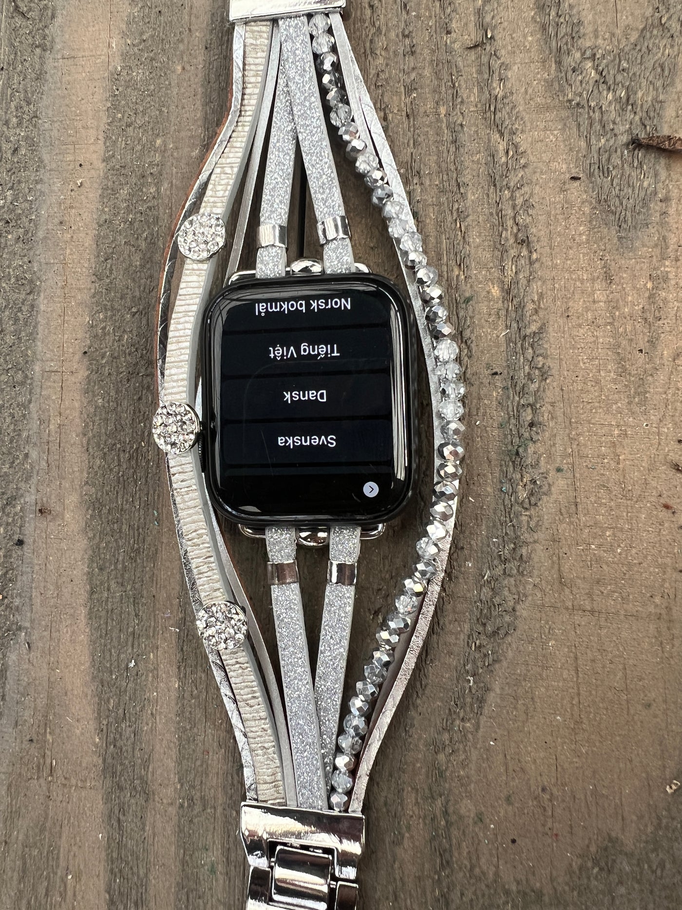 Silver Rhinestone Multi Strand Leather Smart Watch Bracelet