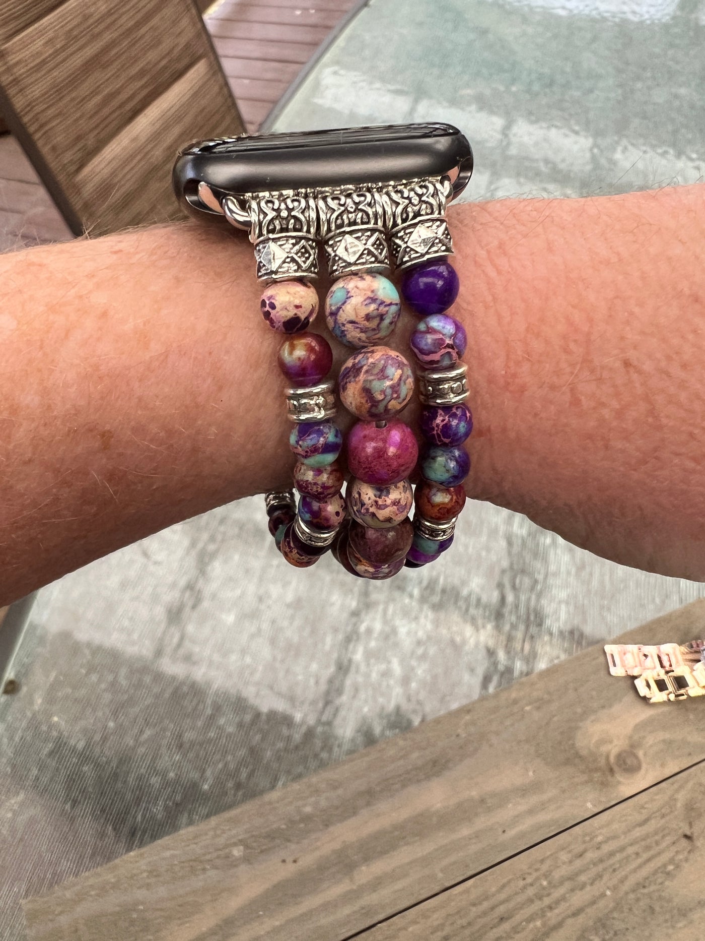 Purple Ocean Jasper Beaded Stretch Smart Watch Band