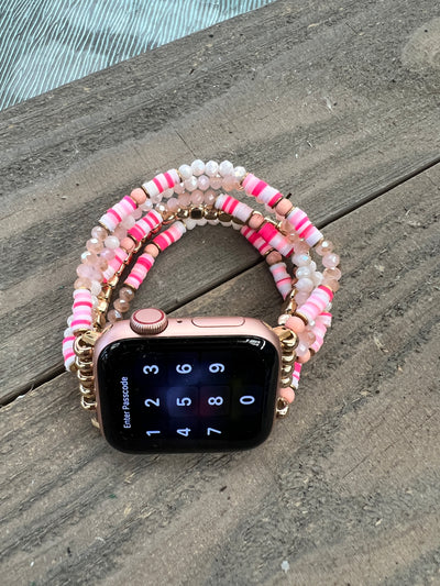 Pink Polymer Clay Beaded Stretch Smart Watch Band